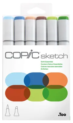 Obrázok produktu pre Copic Sketch Earth Essentials, 6 kusov, Viacfarebný, Hrot dláta / kefy, Kolo, Atrament na alkoholovej báze, Dospelý/Dieťa