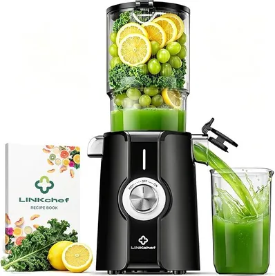 Produktbild von Entsafter Slow Juicer, Entsafter Gemüse und Obst  mit 115 mm großem, Kaltentsafter für ganze Früchte/Gemüse, Blitzreiniger, Einfacher Installation, BPA Frei, 200w
