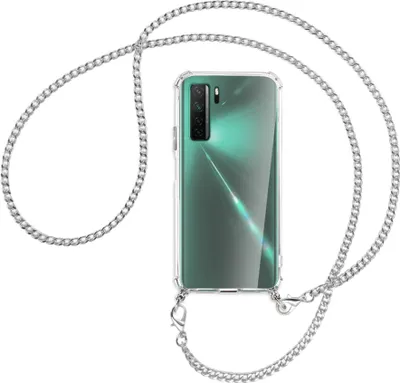 Produktbild von Handykette Backcover-Schutzhülle mit Band (Metall silberfarben) für Huawei P40 lite 5G - silberfarbene Kette