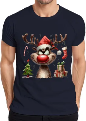 Produktbild von Rentier Reh Elch Rote Nase Rudolf - Weihnachten Xmas Christmas Herren T-Shirt, Navy, L