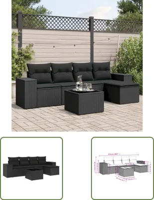 Produktbild von The Living Store 6-tlg. Garten-Sofagarnitur mit Kissen Schwarz Poly Rattan