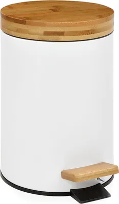 Obrázek produktu pro Pedálový koš bílý s bambusovým víkem 3l ø17x26cm andrea house