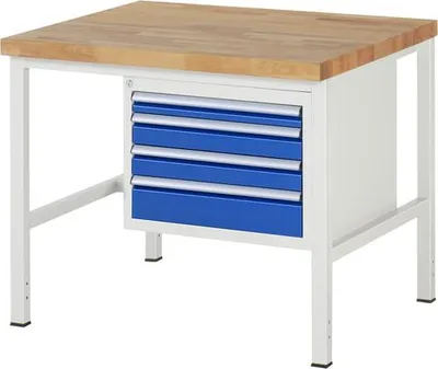 Produktbild von Werkbank mit 4 Schubladen - Teilauszug - 60:1 / 90:2 / 120:1 - 840 x 1.000 x 900 mm (HxBxT) - Traglast 1.250 kg - Buche