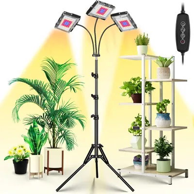 Produktbild von Pflanzenlampe Grow Lampe Blüte Led Vollspektrum, 3000lm Superhell Pflanzenlampe Mit Ständer Growlampe Pflanzen Wachstumslampe (Timer, 6x Helligkeit)