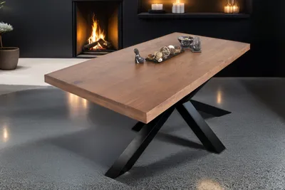 Produktbild von Esstisch 200x100cm Akazienholz nussbaumfarben gerade Kante Spider-Gestell schwarz RIO