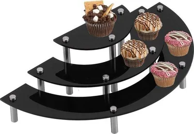 Image de Présentoir à cupcakes noir en acrylique, en demi-cercle, à 3 étages