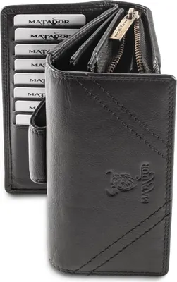 Produktbild von Leder Geldbeutel Geldbörse Damen Herren Groß Viele Fächer | Kartenetui Portemonnaie Geldtasche Frauen mit RFID NFC Schutz | Portmonee Nappa Schwarz