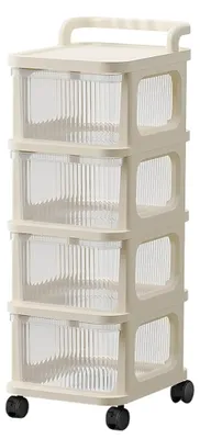 Imagen del producto de Carrito rodante, diseño de 4 niveles, organizador móvil con ruedas, color blanco