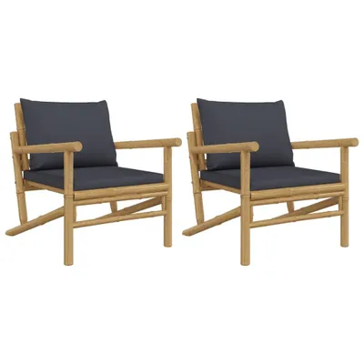 Image de Chaises de jardin lot de 2 avec coussins gris foncé bambou