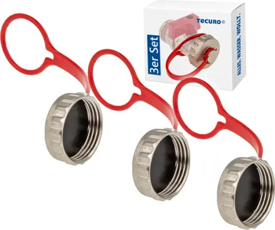 Produktbild von 3 Stück tecuro Kappe 3/4 Zoll für KFE-Hahn - mit Dichtung - Messing, vernickelt