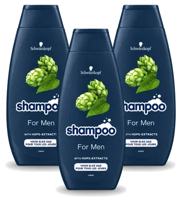 Productafbeelding van 3 x Schwarzkopf For Men Shampoo met hopextract - 400 ml - Voordeelverpakking - 3 stuks