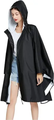 Produktbild von Famanu Regenponcho Damen, wasserabweisend, Einheitsgröße, mit Kapuze, Reißverschluss, Tragetasche