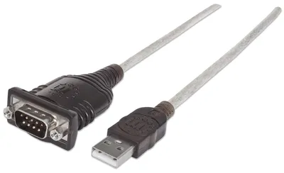 Produktbild von Manhattan USB auf Seriell-Konverter, Zum Anschluss eines seriellen Geräts an einen USB-Port, Prolific PL-2303HXD-Chipsatz, 0,45 m, Silber, 0,45 m, USB A, Serial/COM/RS232/DB9, Männlich, Männlich