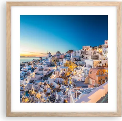 Produktbild von Gerahmtes Poster - Rahmen in heller Eiche - Griechenland Insel Sommer - 40x40 cm - Wand Bild - Wanddeko - Wandbilder - Wandposter - Bilderrahmen - Bilder - Kunstdruck - Wandbild - P2NAC40x40-4062