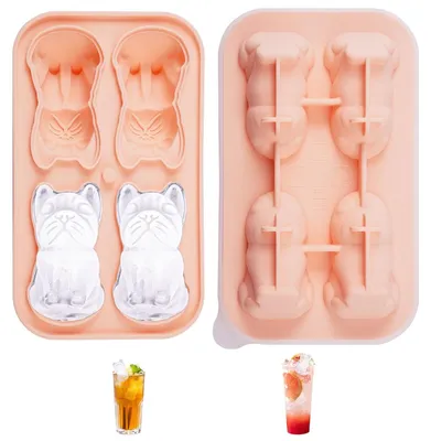 Eiswürfelform Katze, 4er Set, Silikon, mit Deckel & Trichter