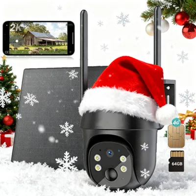 Image de 4G LTE caméra de surveillance extérieure solaire avec carte SIM 2K caméra de surveillance batterie sans fil sans WLAN 360 ° caméra extérieure couleur vision nocturne avec carte 64G