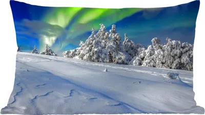 Produktbild von MuchoWow® Zierkissen Sofakissen Wohnzimmer Dekokissen 50x30 cm Nordlichter - Schnee - Baum - Winter - Wohnzimmerdekoration - Polster mit Photo