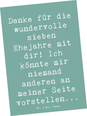 Produktbild von Mr. & Mrs. Panda Postkarte Spruch 7. Hochzeitstag Kupferhochzeit - Meeresbrise - Geschenk, Grußkarte, Ansichtskarten, Geschenke, romantischer, Heiraten, Ehejubiläum