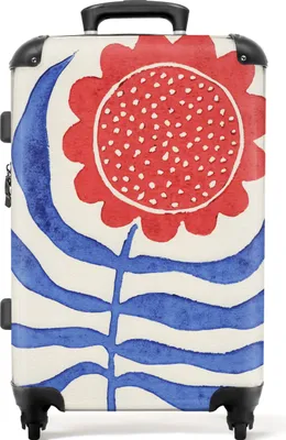 Produktbild von NoBoringSuitcases.com® Großer Koffer - Blume - Pflanze - Rot - Blau - Kombinationsschloss TSA - Hartschalen Trolley 4 Rollen - 72 liter - Reisekoffer - 66 cmKoffer Mittelgroß 67x43x25 cm, 72L,
