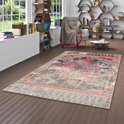 Produktbild von Designer Teppich Vintage Zoe Orient Klassik Blau Pink Verlauf, Größe:140x200 cm
