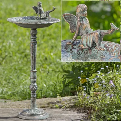 Produktbild von Premium Vogeltränke aus Gusseisen in Antikgold und Grün - 64cm Höhe