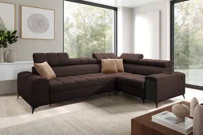 Produktbild von Wohnzimmer Sofa Couch Polsterecke mit Schlaffunktion GREKO II Braun Stoff AVRA 6 Rechtsseitig IM SOFA
