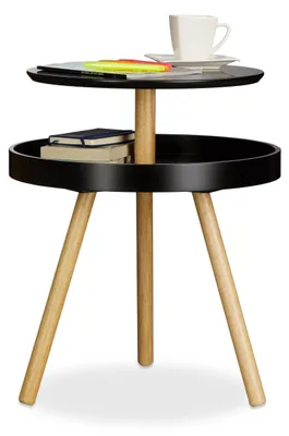 Runder Beistelltisch schwarz, Holz, 55x47x47 cm, mit Ablage