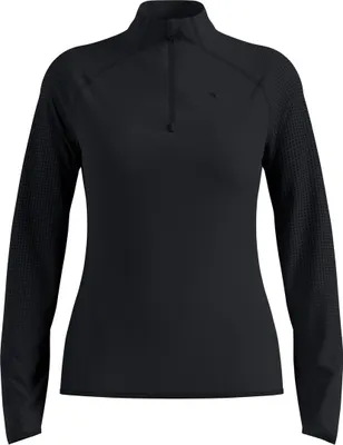 Schwarzes Odlo Zeroweight Warm Laufoberteil mit langem Arm und halbem Reißverschluss vorne