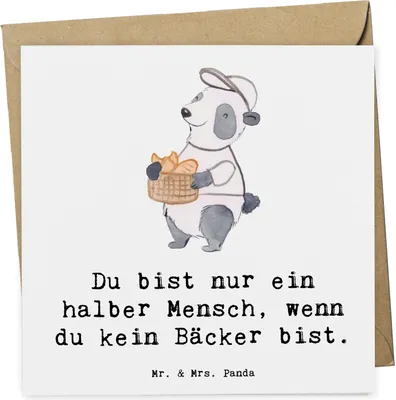 Produktbild von Mr. & Mrs. Panda Grußkarte Bäcker Herz - Weiß - Geschenk, Bäckerei, Backstube, Lustig, Glückwunschkarte, doppelkarte, anlasskarte, faltkarte, Klappkarte