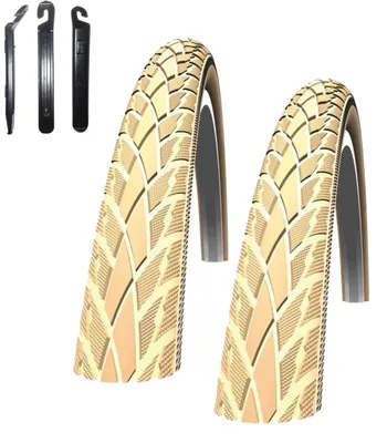 Immagine prodotto di 2 pneumatici per bicicletta Schwalbe Road Cruiser, misura 28 x 1,60 (42-622), colore crema/riflettenti, inclusi levagomme