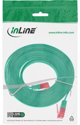 Produktbild von InLine Patchkabel flach, U/UTP, Cat.6, grün, 5m, 5 m, Cat6, U/UTP (UTP), RJ-45, RJ-45, Grün