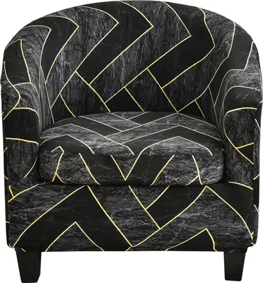 Obrázek produktu pro 2 kusy krytů na židle Club Chair Covers, Stretch Printed Chair Cover s odděleným krytem sedáku na židli, kryt na pohovku ve vaně (černá zlatá)