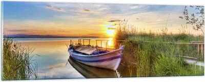 Produktbild von Bilder auf glas - See Boot Wasser - 90x30cm - Glasbilder - Wandbilder - Kunstdruck - zum Aufhängen bereit - Wanddekoration aus Glas - Glas Bilder - Wandbild auf Glas - Einteilig - GAB90x30-3950