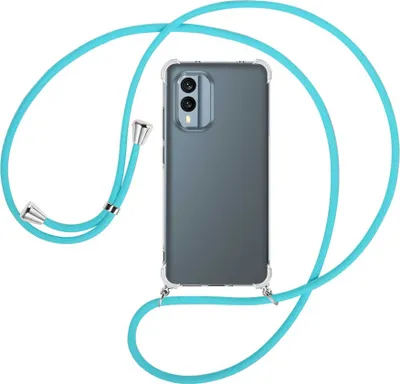 Produktbild von Handykette Backcover-Schutzhülle mit Band (Metall silberfarben) für Nokia X30 5G (6.43'') - türkis