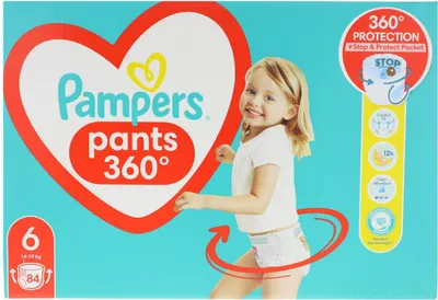 A box of Pampers Pants diapers featuring a young girl.