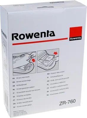 The image shows the packaging of Rowenta vacuum cleaner bags.
