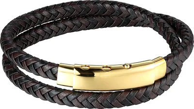 Produktbild von Karisma Männer Lederarmband 2 Fach Gewickelt Edelstahl Verstellbarer Verschluss Länge 41cm - Schwarz