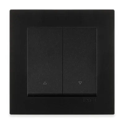 Image de Double interrupteur pour volets roulants, à retour automatique, noir métallisé + cadre noir, EXEN