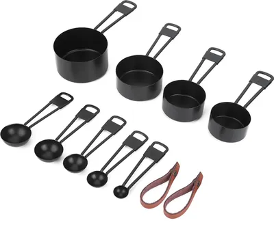 Obrázok produktu pre 9PCS Black Stainless Steel Measuring Cups Set Coffee Spoon with Scale for Kitchen Baking Cooking Tools