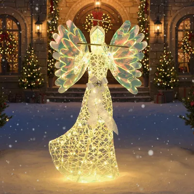 Produktbild von GOPLUS Weihnachtsengel beleuchtet, 158 cm Weihnachtsfigur Engel mit Heiligenschein, Schleifen, 250 LED-Lichtern, Weihnachtsdeko für Innen & Außen