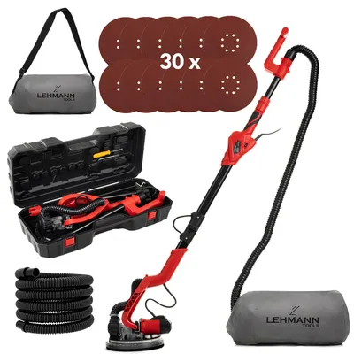Produktbild von Lehmann Langhalsschleifer, Trockenbauschleifer, Wand-Deckenschleifer, 1800 Watt, Ø 225 mm, Absaugsystem, mit LED, Inkl. 6 Schleifscheiben und Koffer