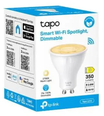 Produktbild von TP-Link Tapo L610, Intelligentes Leuchtmittel, WLAN, Weiß, 802.11b, 802.11g, Wi-Fi 4 (802.11n), GU10, Parabolische Glühbirne
