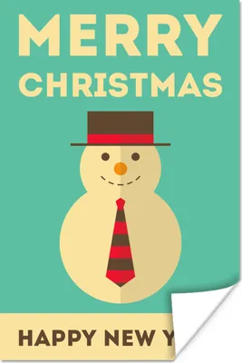 Produktbild von MuchoWow® Poster Illustration - Schneemann - Weihnachten - Zitate - Frohe Weihnachten und ein gutes neues Jahr - Blau 80x120 cm - Papierdruck