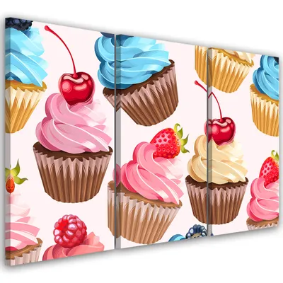 Produktbild von Triptychon auf leinwand essen & trinken - rosa 60x40 cm Feeby rosa wandbild bereit zum aufhängen