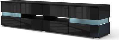 TV Schrank VIPER 186 cm SCHWARZ GLANZ + LED Beleuchtung Glasböden Lowboard TV Tisch TV Stand Sideboard Kommode MDF Hi-Fi Tisch Modern Loft Industrie Design Transparent Glaskasten Glasschränk Vitrine