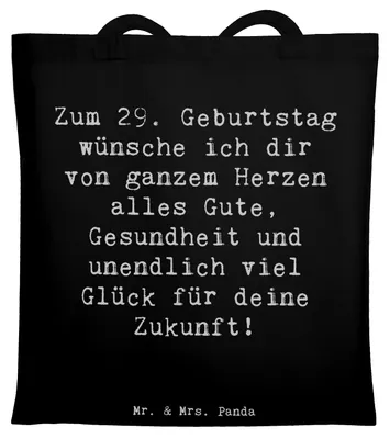 Produktbild von Mr. & Mrs. Panda Shopping Tasche Spruch 29. Geburtstag Wünsche - Schwarz - Geschenk, festival, Happy Birthday, Geburtstagsgeschenk, Laptoptasche, Jutebeutel, Zuneigung