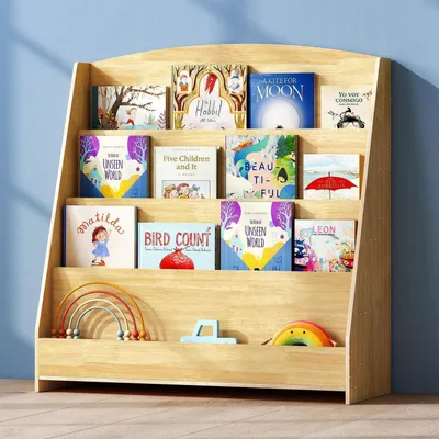 Image de Étagère pour enfants, 4 niveaux, 88 cm, en bois de noyer clair
