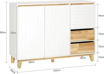 Produktbild von Küchenkommode - 120x90x40cm - Weiß/Natürlich