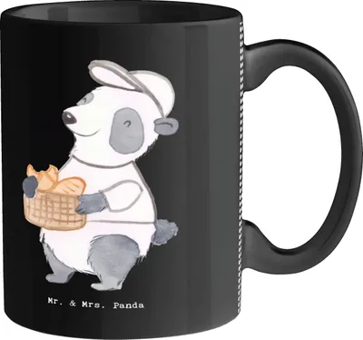 Produktbild von Mr. & Mrs. Panda Pott Bäckereifachverkäufer Herz - Schwarz - Geschenk, Kaffeetasse, Backstube, Teetasse, Tasse, Brotmanufaktur, Bäckerei, Frühstück, schöne, mit Spruch