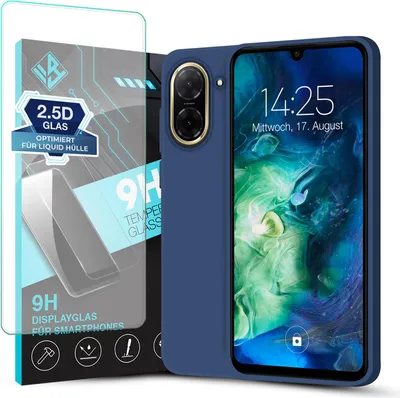 Produktbild von Hülle für Xiaomi Redmi A5 mit 9H Displayglas Displayschutz Plus Case Cover Bumper Silikon Softgrip Schutzhülle Farbe: Blau